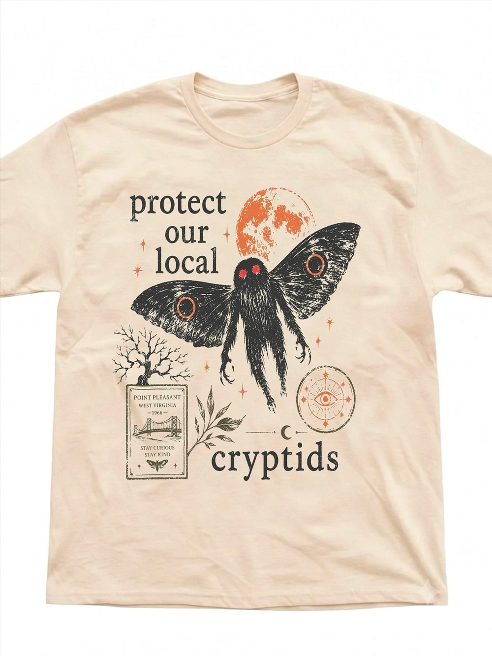 Protect Local Cryptids Mothman Spooky Point Pleasant Cream Tee